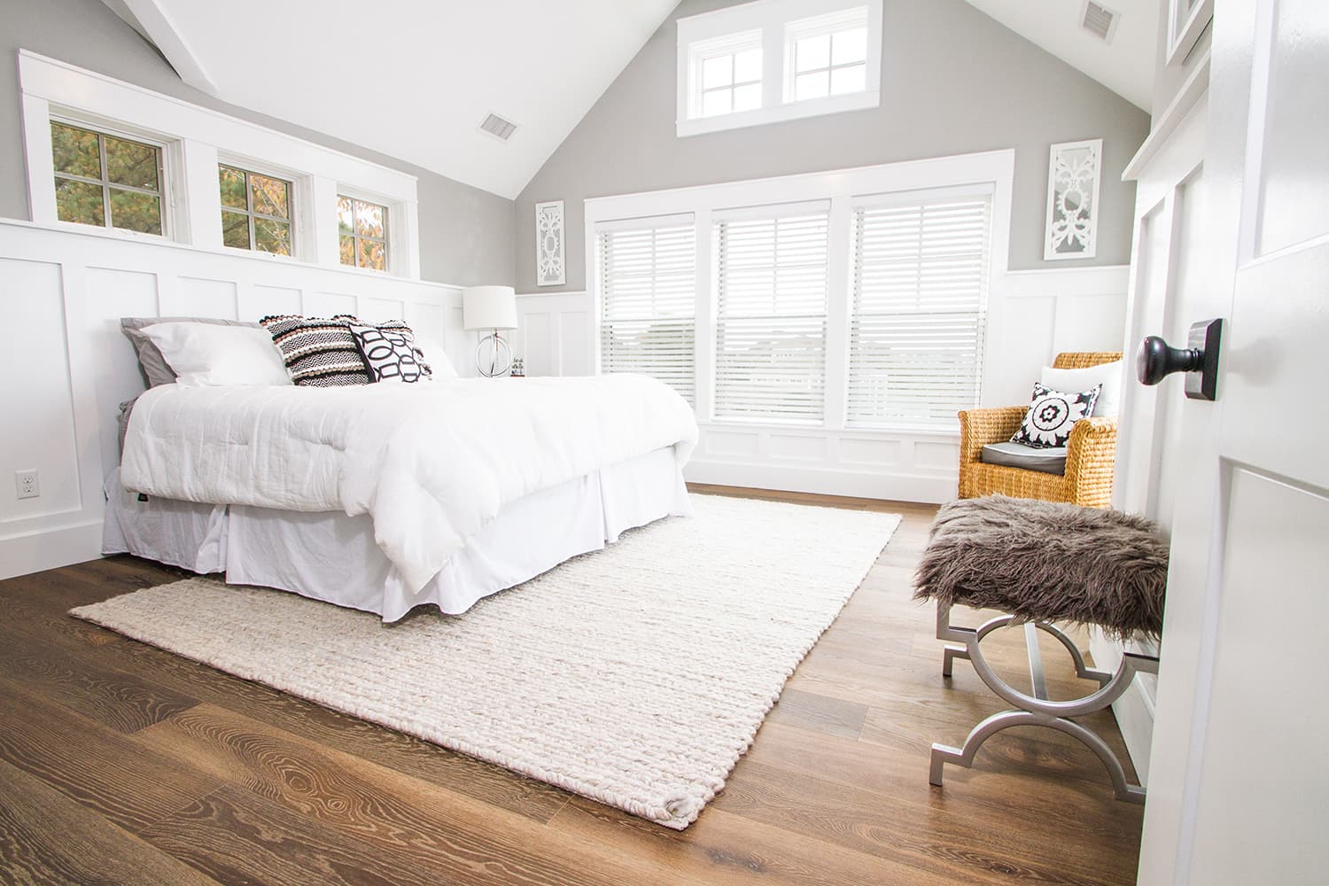 White Bedroom in the Bay Side Beach House with Esplanade Floors